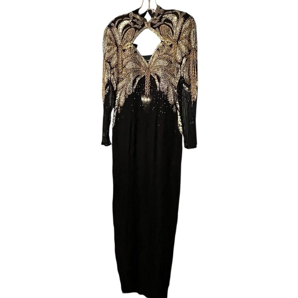 ALYCE DESIGNS 80s Silk Beaded Vintage Dress Butterfly Size 4